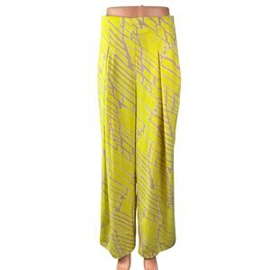 Forever 21 Women's Yellow Abstract High Waisted Wide Leg Trousers Pants Size M